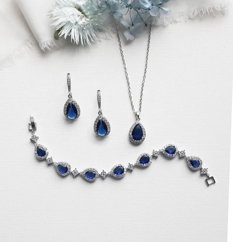 "Royal Sapphire Halo Jewelry Set"