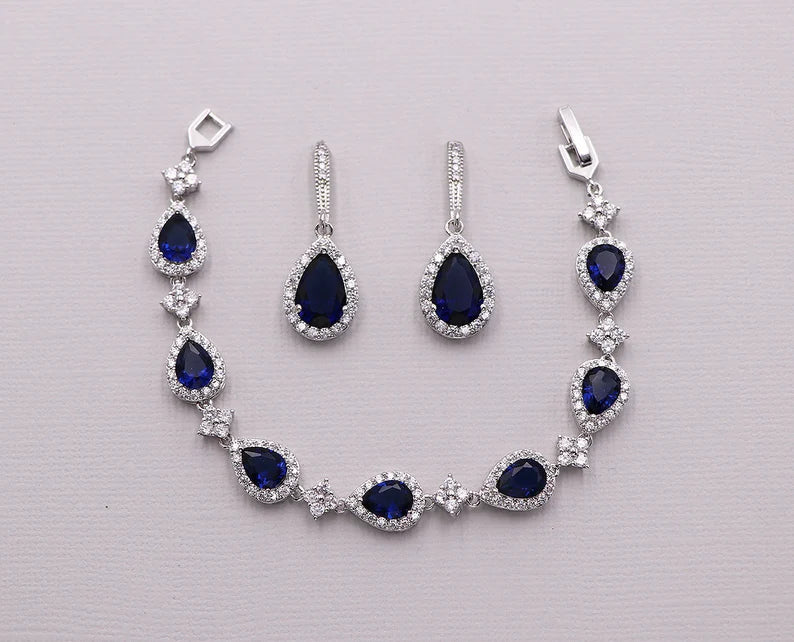 "Royal Sapphire Halo Jewelry Set"
