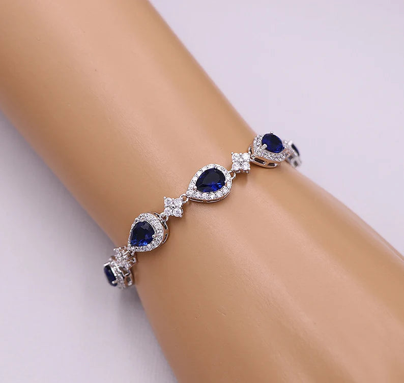 "Royal Sapphire Halo Jewelry Set"