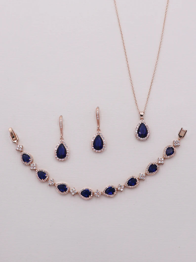 "Royal Sapphire Halo Jewelry Set"