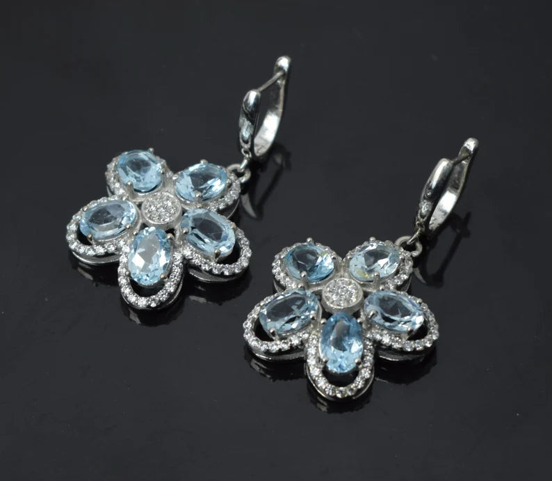 Blue Blossom Floral Drop Earrings