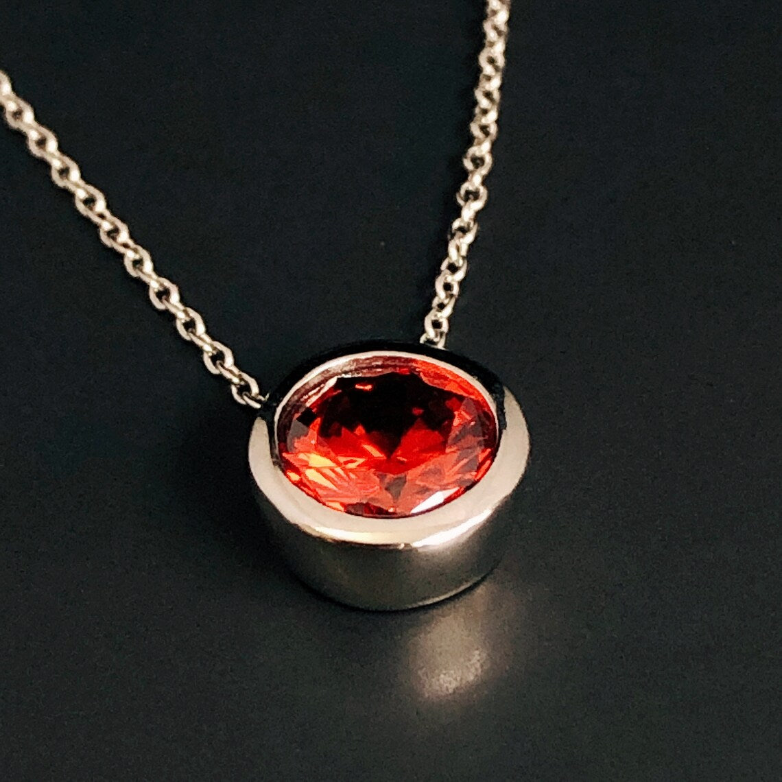 Minimalist Necklace with Round Red Gemstone