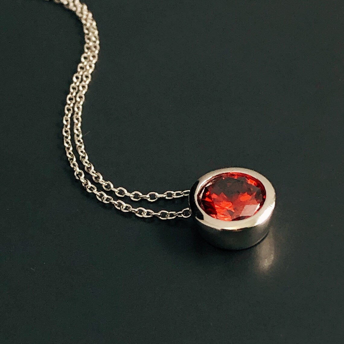 Minimalist Necklace with Round Red Gemstone