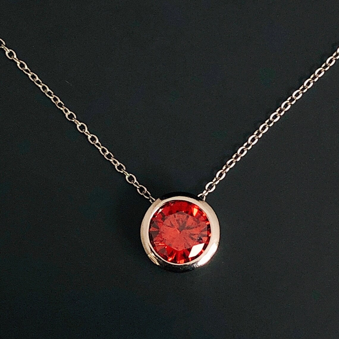 Minimalist Necklace with Round Red Gemstone