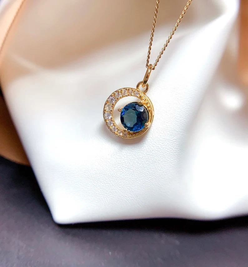 Crescent Moon Blue Gemstone Pendant