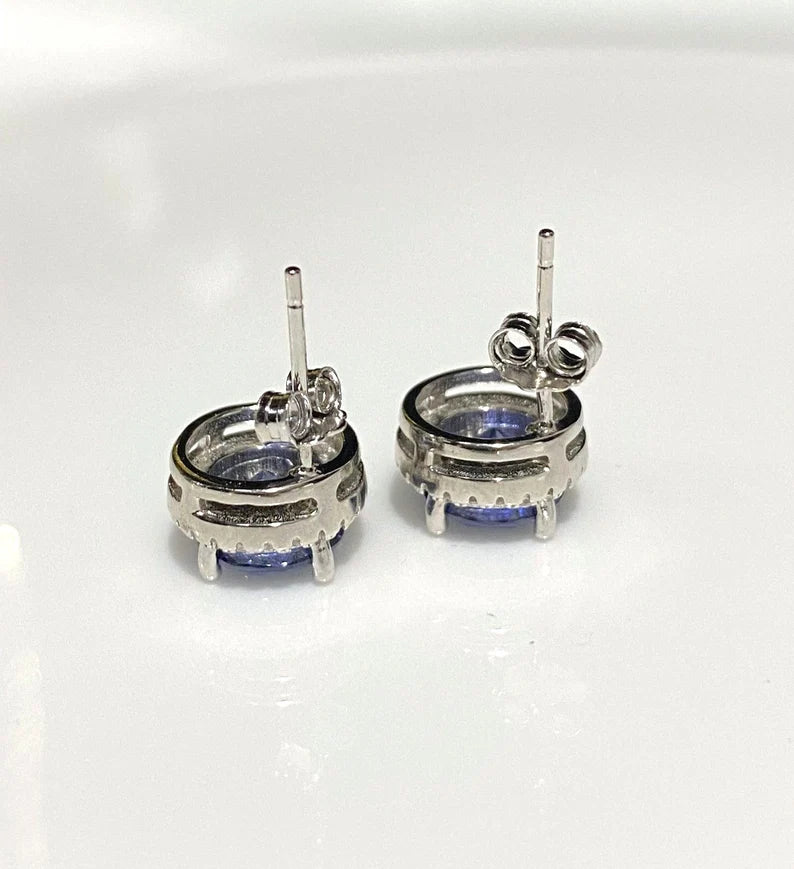 Blue Cubic Zirconia Halo Stud Earrings