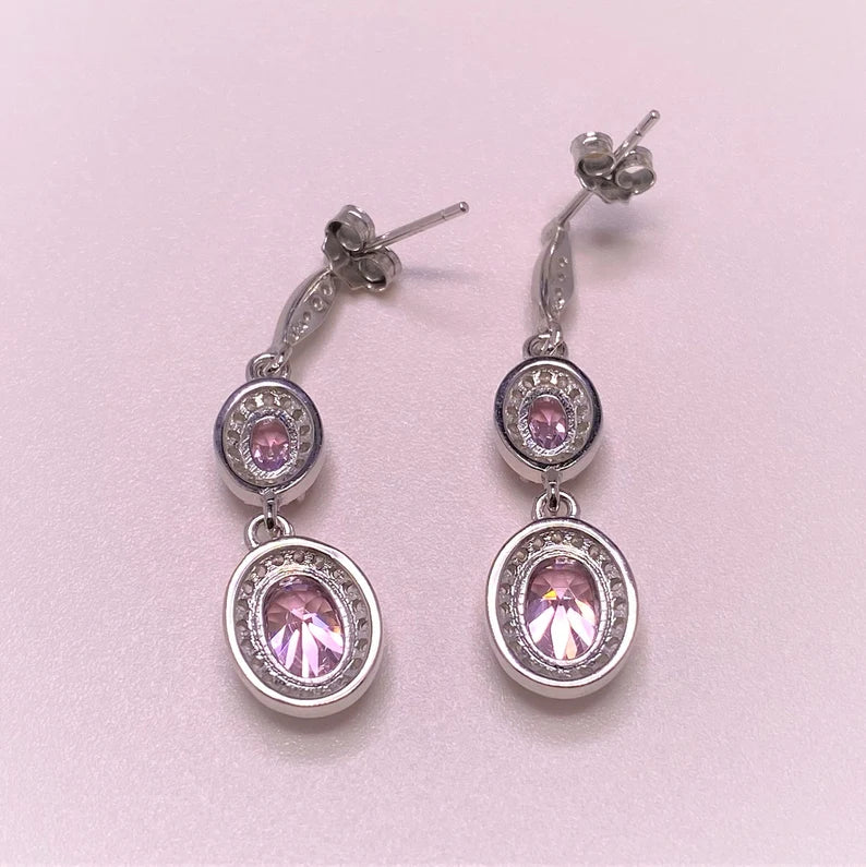 Pink Cubic Zirconia Double Drop Earrings
