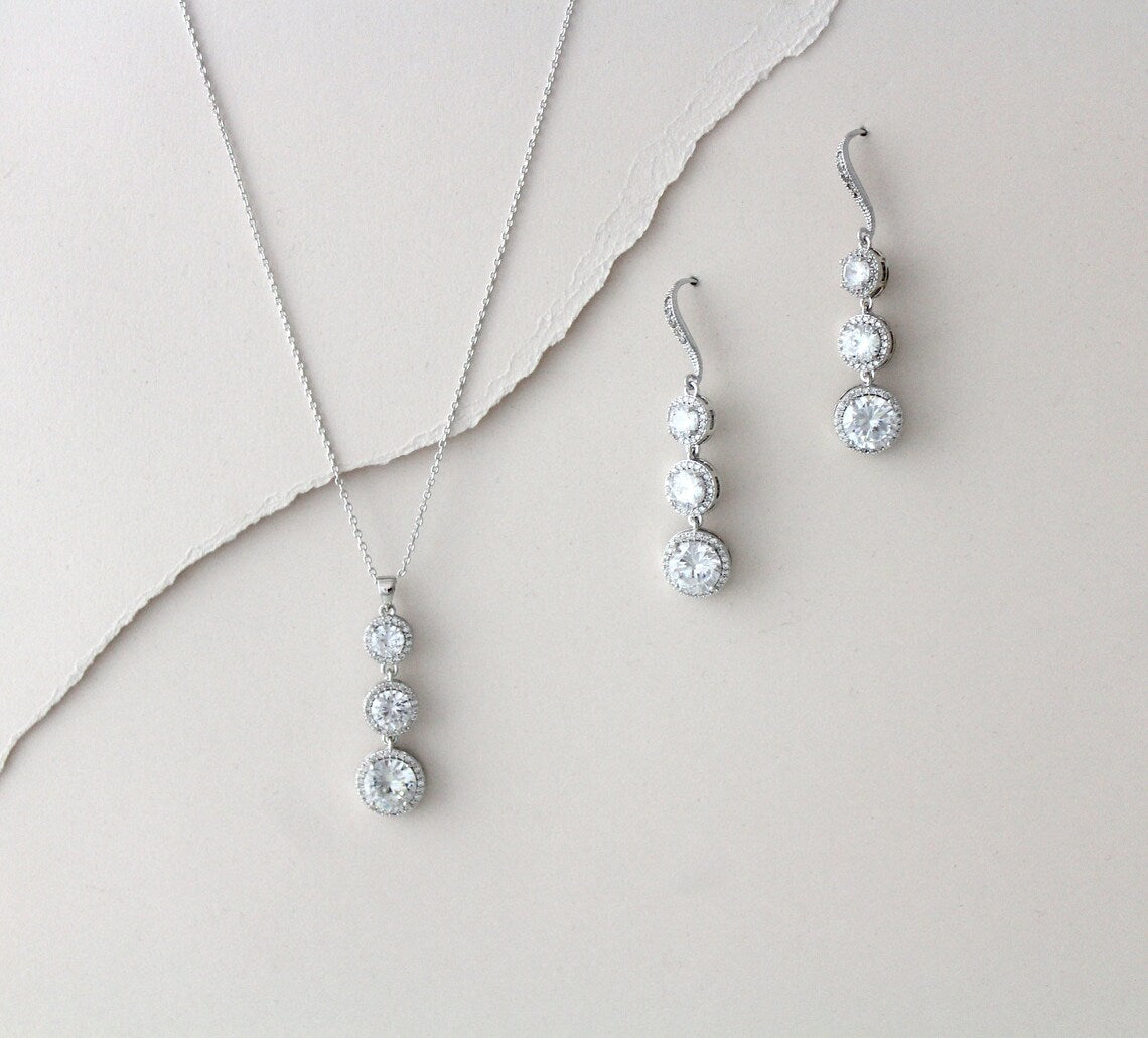 "Triple Sparkle Round Pendant and Earrings Set