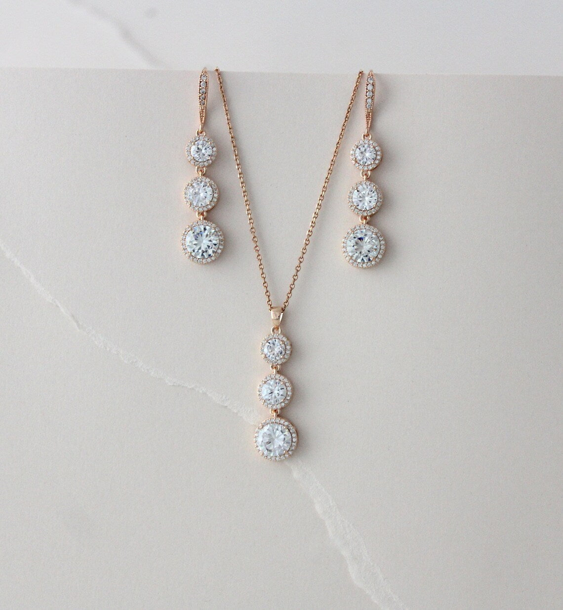 "Triple Sparkle Round Pendant and Earrings Set