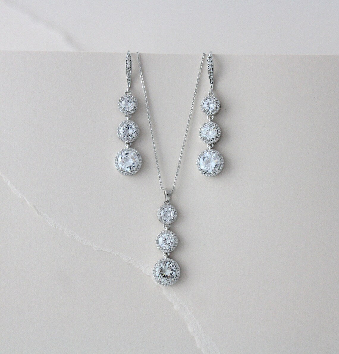 "Triple Sparkle Round Pendant and Earrings Set