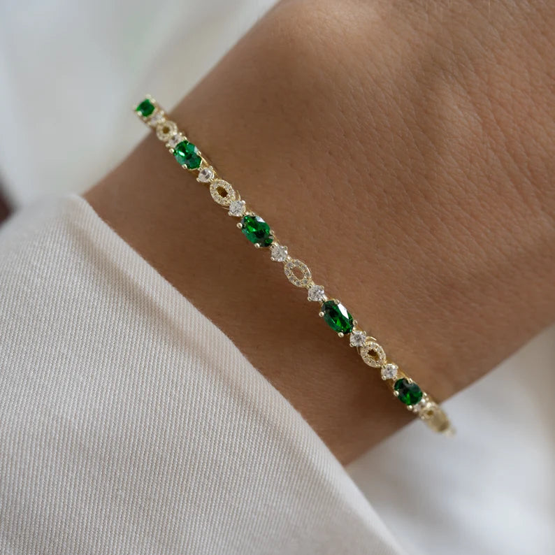 Elegant Green Gemstone Bangle Bracelet