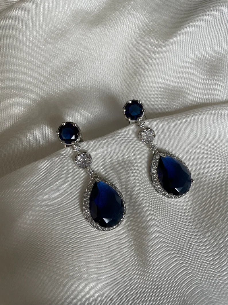 "Blue Sapphire Teardrop Necklace & Earrings Set