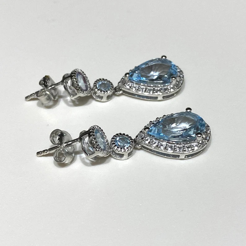 Blue Gemstone Dangle Earrings