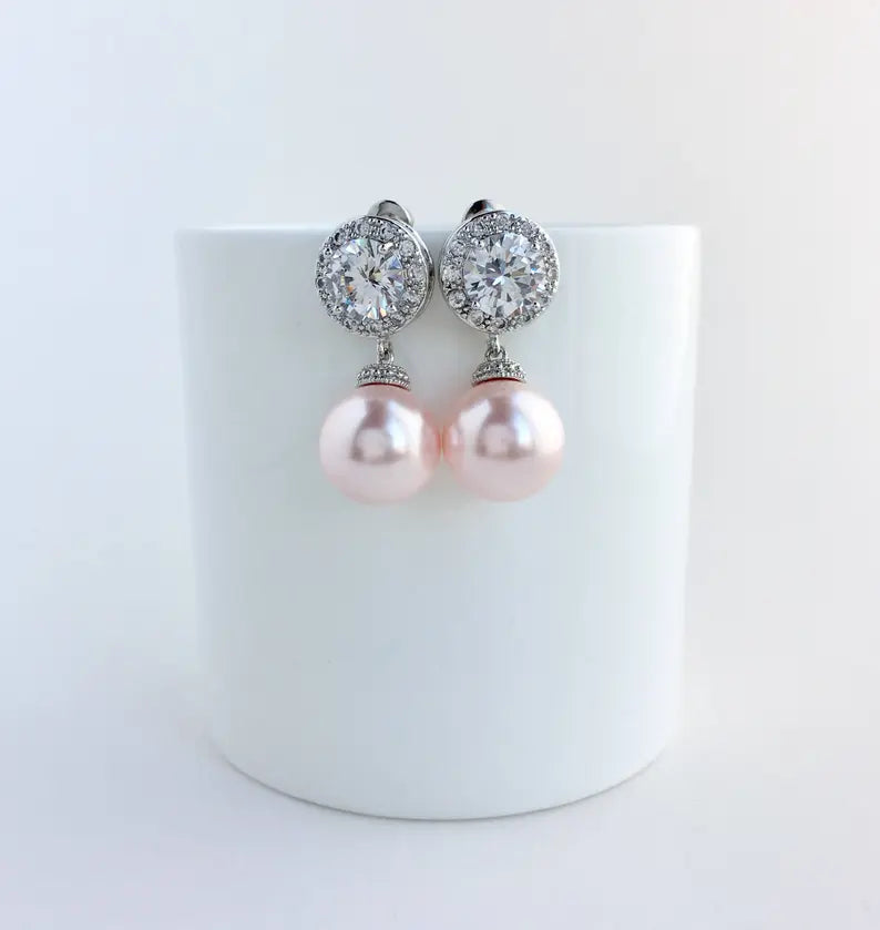 "Pink Pearl & Zircon Pendant and Earrings Set