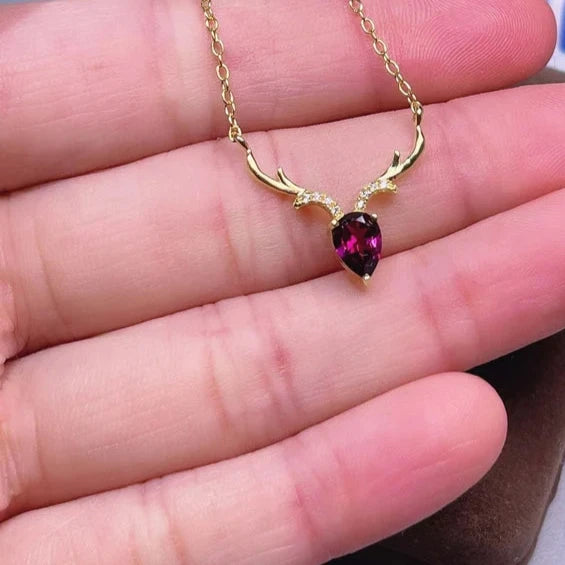 Antler-Inspired Pendant with Teardrop Red Gemstone