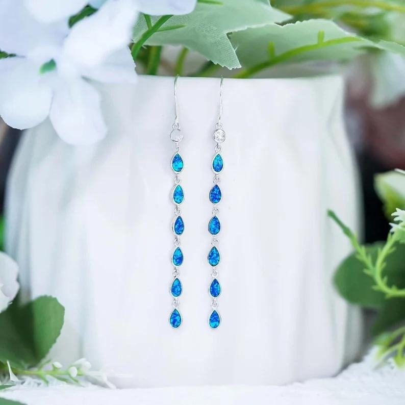 Blue Teardrop Dangle Earrings