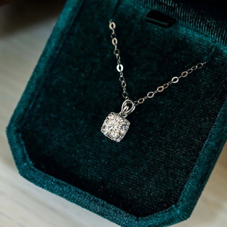 Classic Solitaire Pendant with Halo Accents