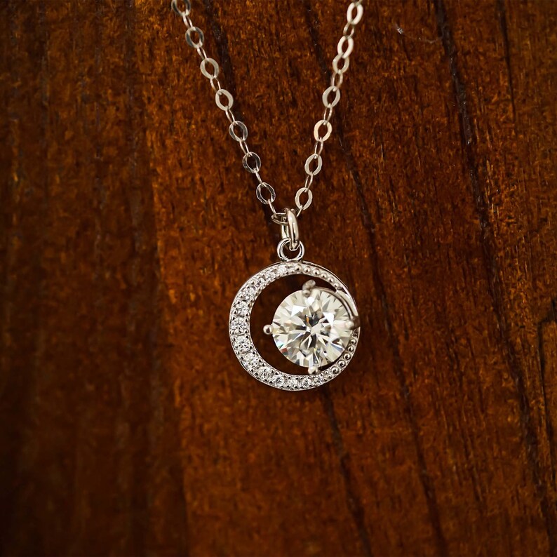 Crescent Moon Pendant with Sparkling Round Solitaire