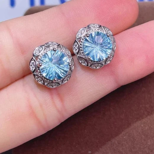 Floral Blue Gemstone Stud Earrings