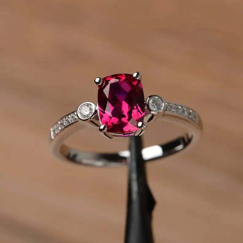Radiant Ruby Red Engagement Ring