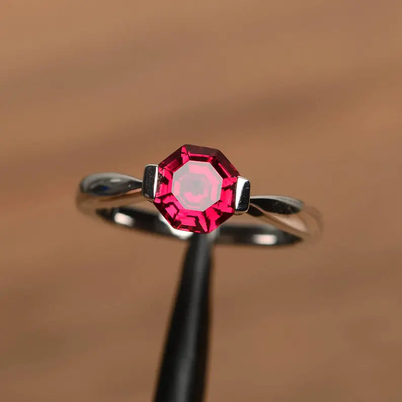 Garnet Solitaire Ring
