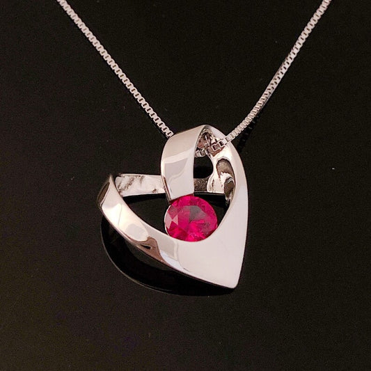 Heart Pendant with Red Gemstone