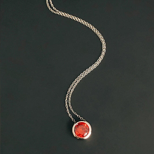Minimalist Necklace with Round Red Gemstone