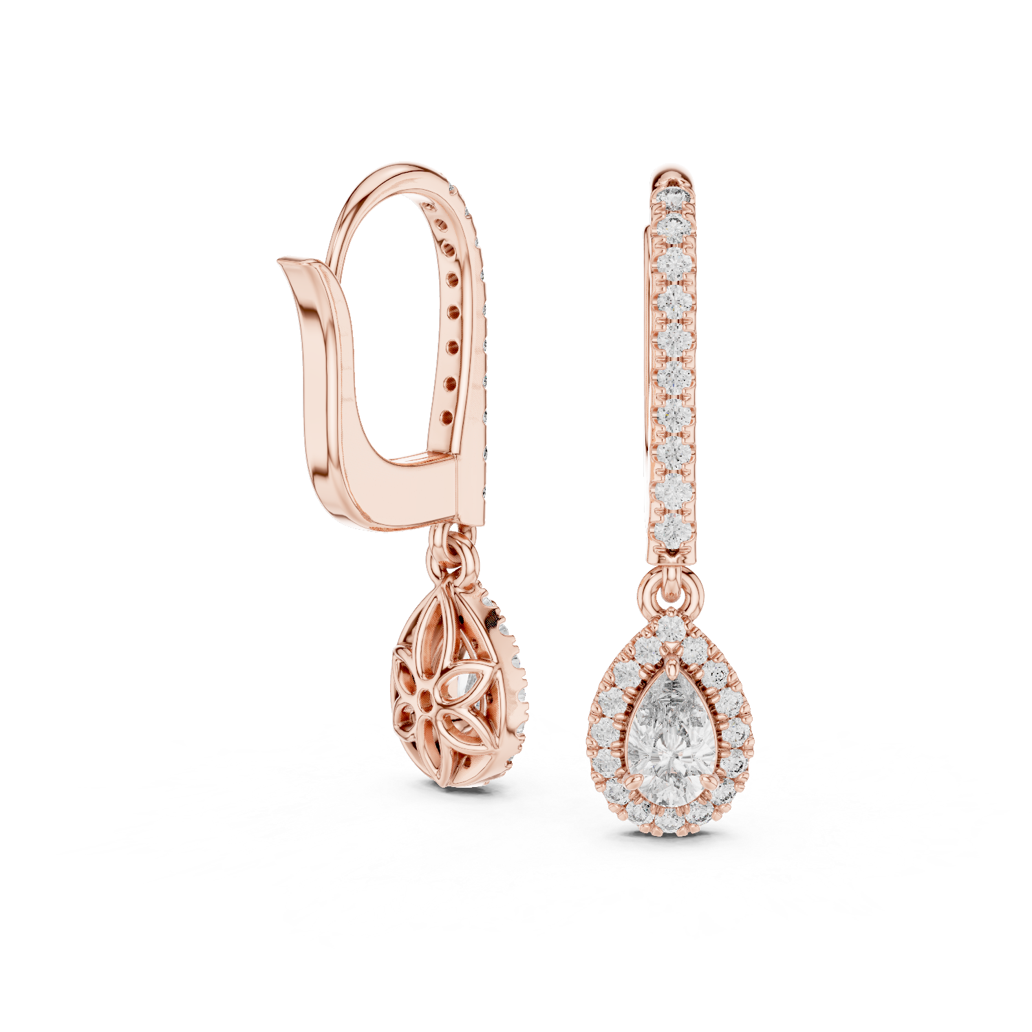 Elira Drop Halo Diamond Hoop Earrings