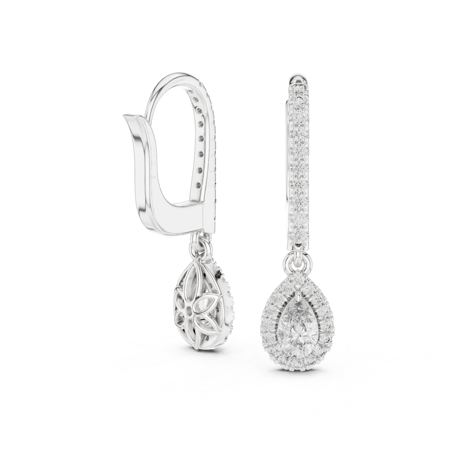 Elira Drop Halo Diamond Hoop Earrings