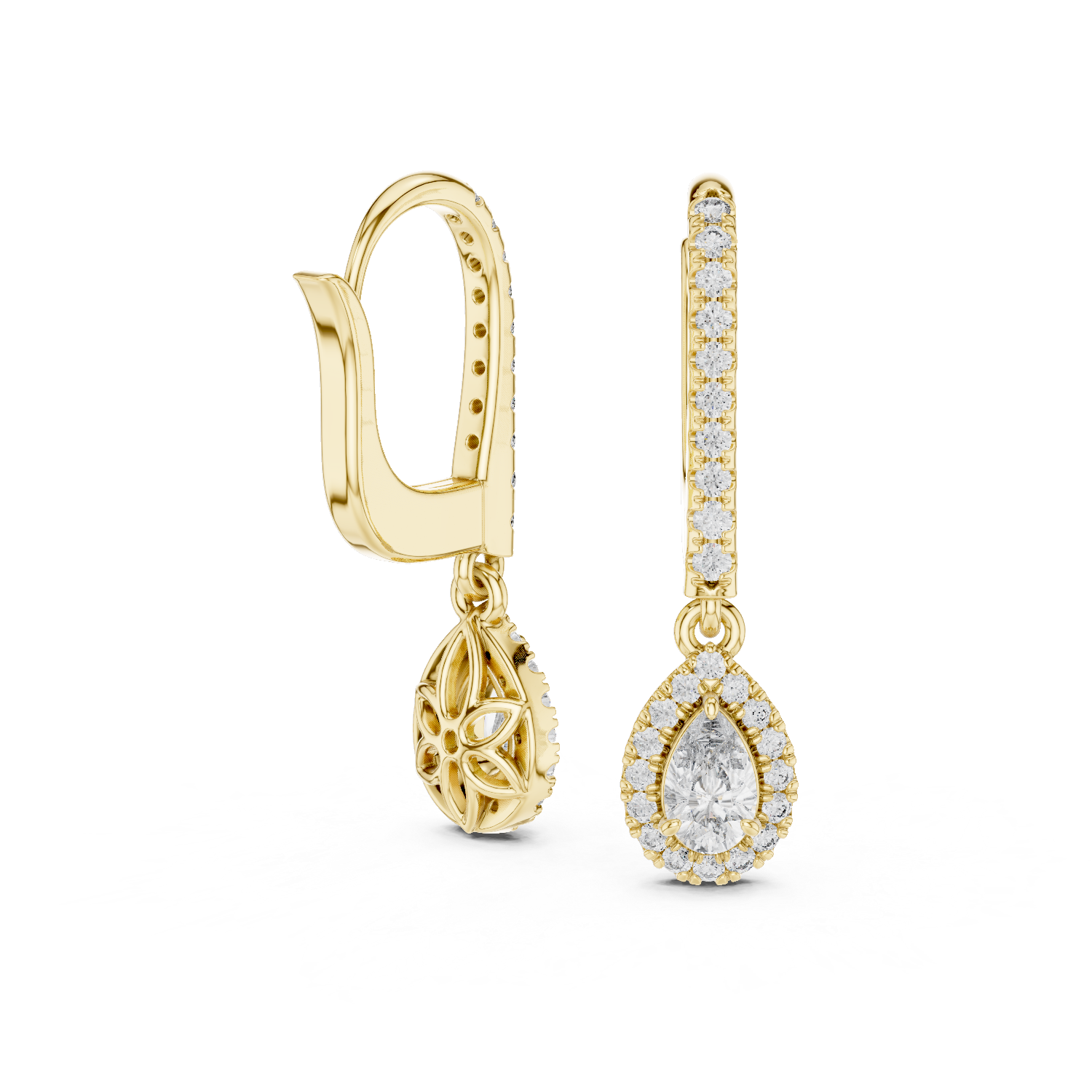 Elira Drop Halo Diamond Hoop Earrings