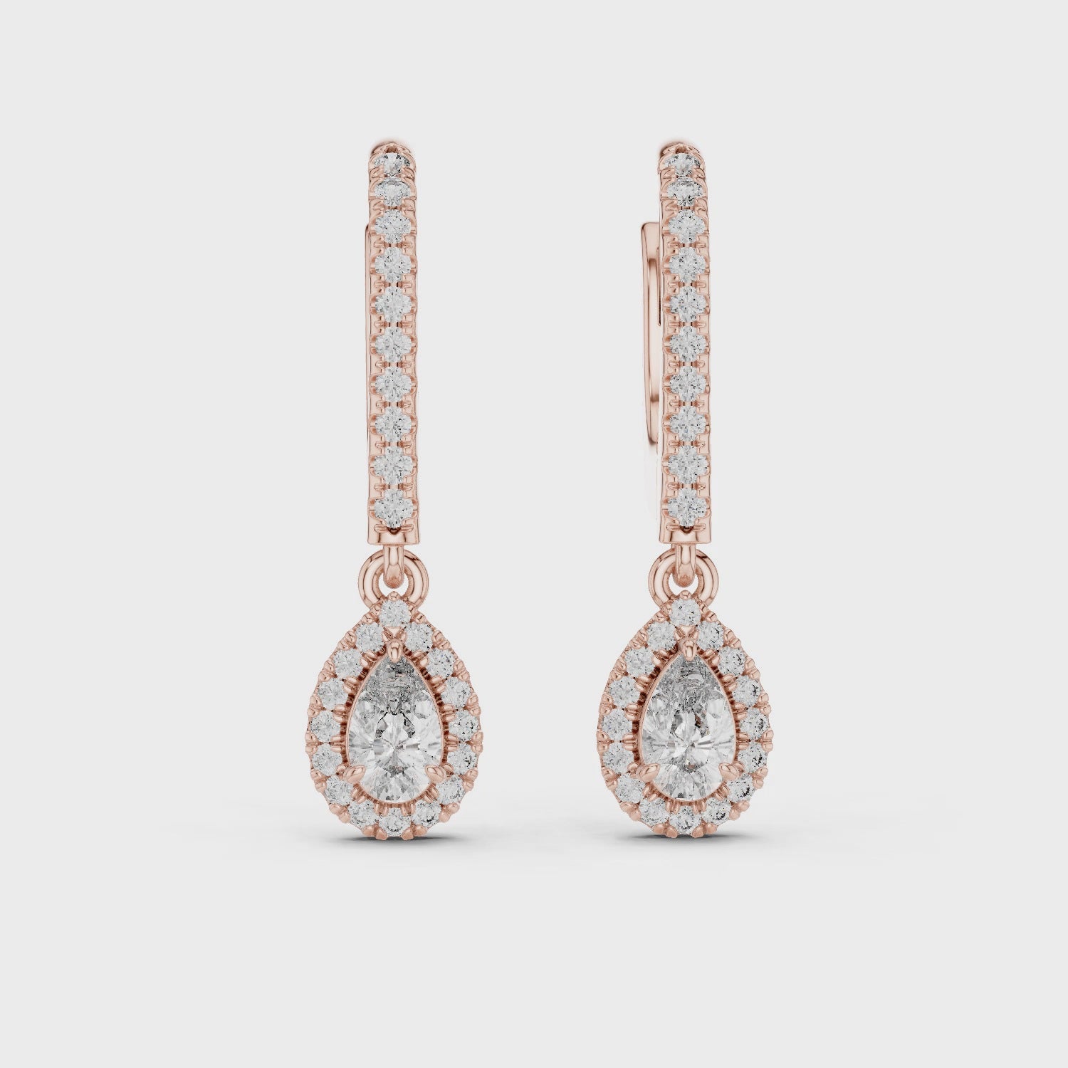 Elira Drop Halo Diamond Hoop Earrings